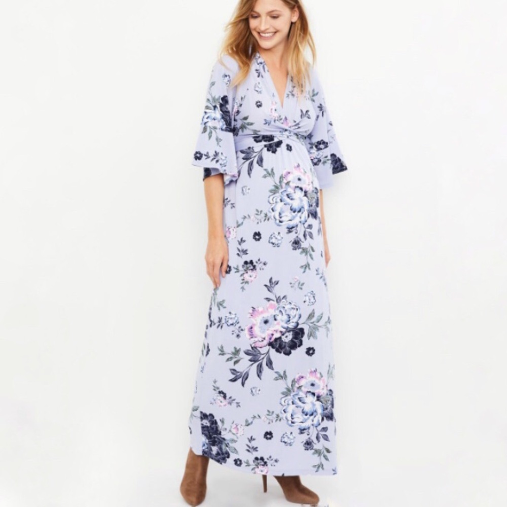 Jessica Simpson Floral Wrap Kimono Sleeve  Maternity Maxi Dress